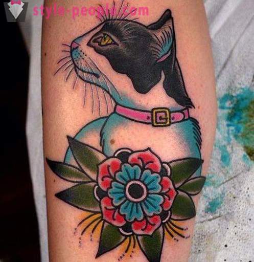 Tatuiruotė ant jo kojos katė: nuotrauka, vertės